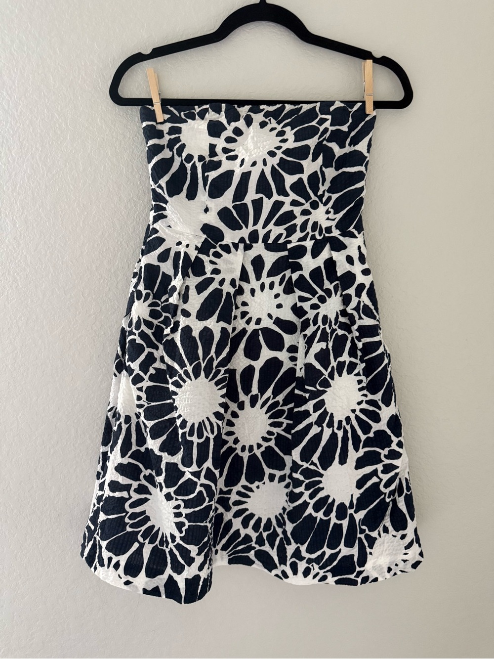 J. Crew Navy and White Floral Strapless Dress